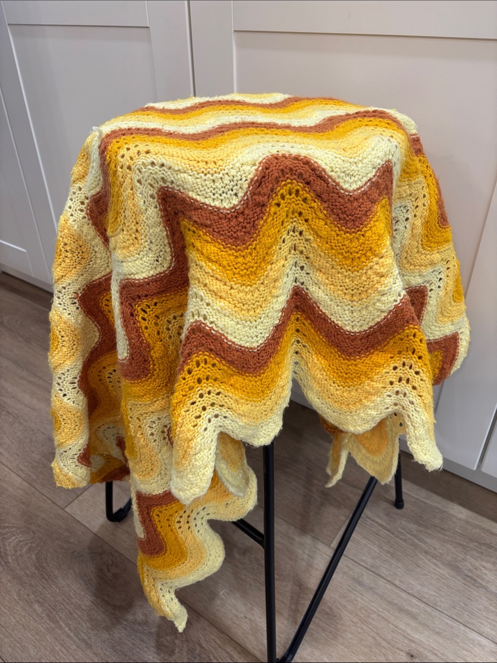 Chevron Knit Throw Blanket in Yellow, Cream & Brown